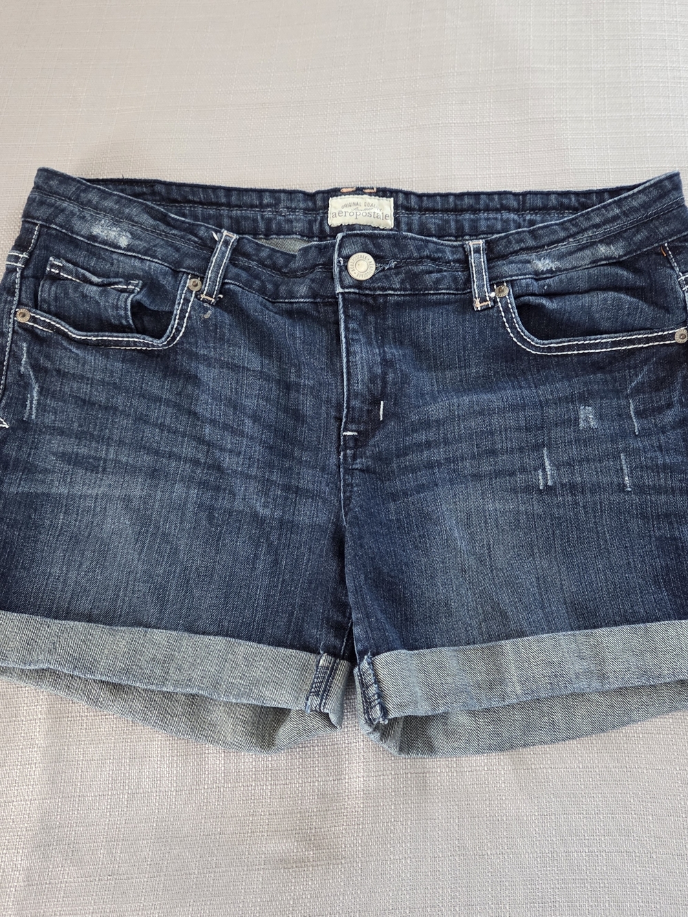 Aeropostale Cuffed Denim Shorts Women’s Blue Distressed Low Rise Summer Casual.